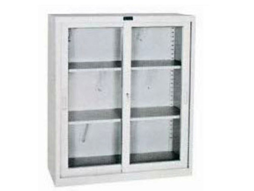 KL97-4喷塑亚光玻璃框移门柜、玻璃开门柜